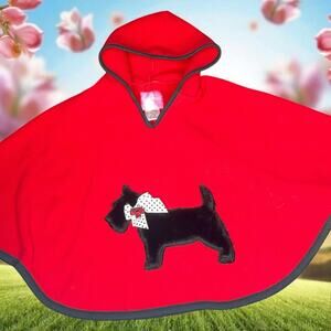 Goodlad Red Fleece Hooded Poncho Cape Girls OS Scottish Terrier Scottie Dog